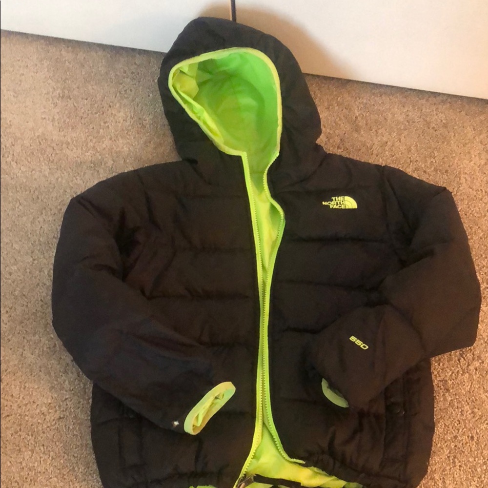 The North Face Black and Neon Green kids Puffer Jacket